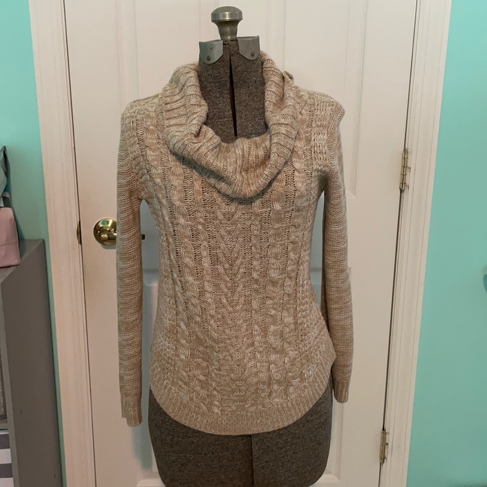 Cream Knitted Loose Turtle Neck Sweater